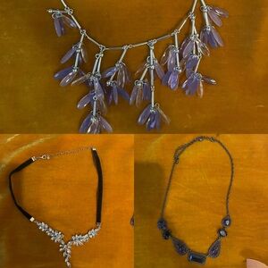 Bundle of three necklaces sparkly purple boho cocktail